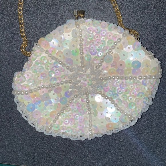 Antique white beaded sequin & pearl evening purse Le Jule - Picture 3 of 16